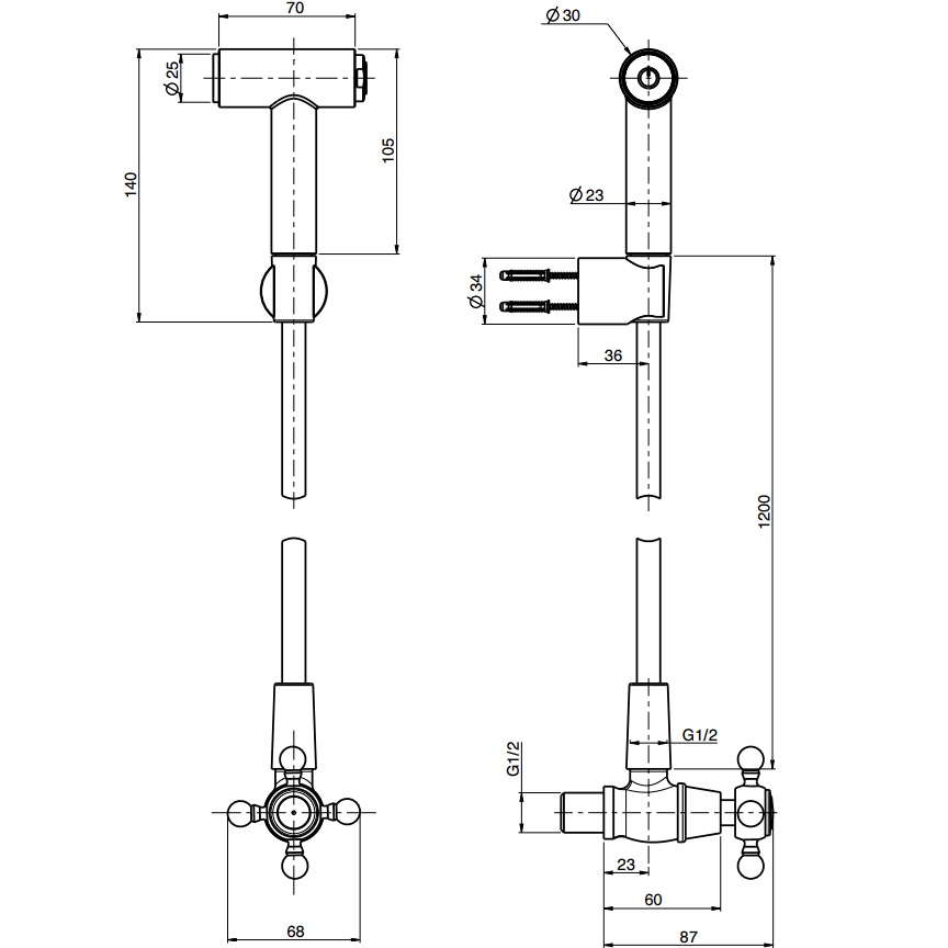 Гигиенический душ со смесителем Fima Carlo Frattini Collettivita F2838/7NOTNS (черный матовый), с угловым вентилем