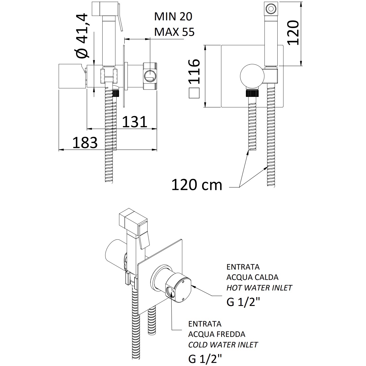 Гигиенический душ со смесителем Remer Edge EG565NO (черный матовый)