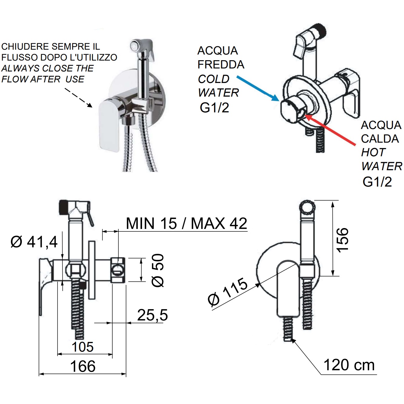 Гигиенический душ со смесителем Remer Infinity I65VO (состаренная латунь)