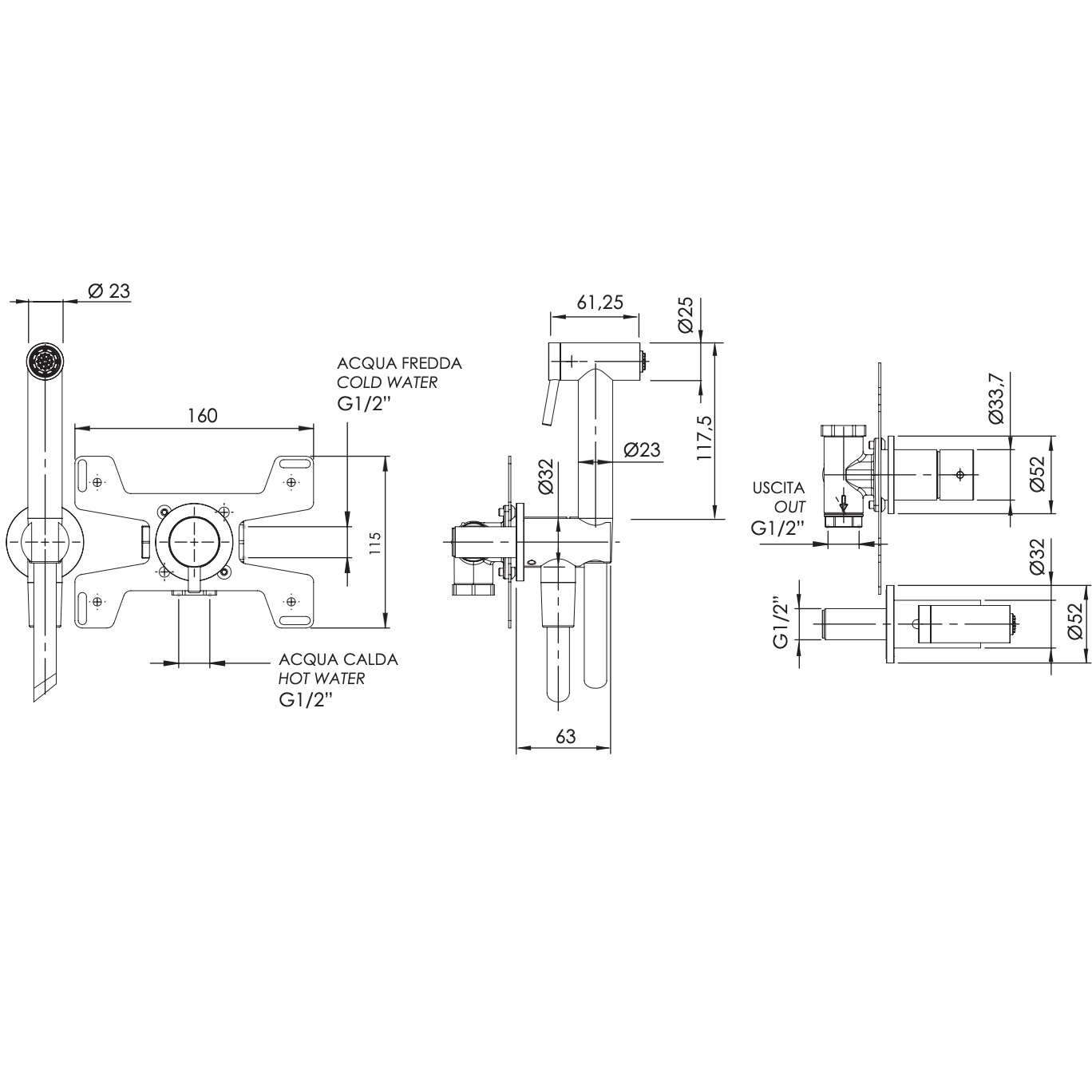 Гигиенический душ со смесителем Remer Inox SSX60P (сталь)