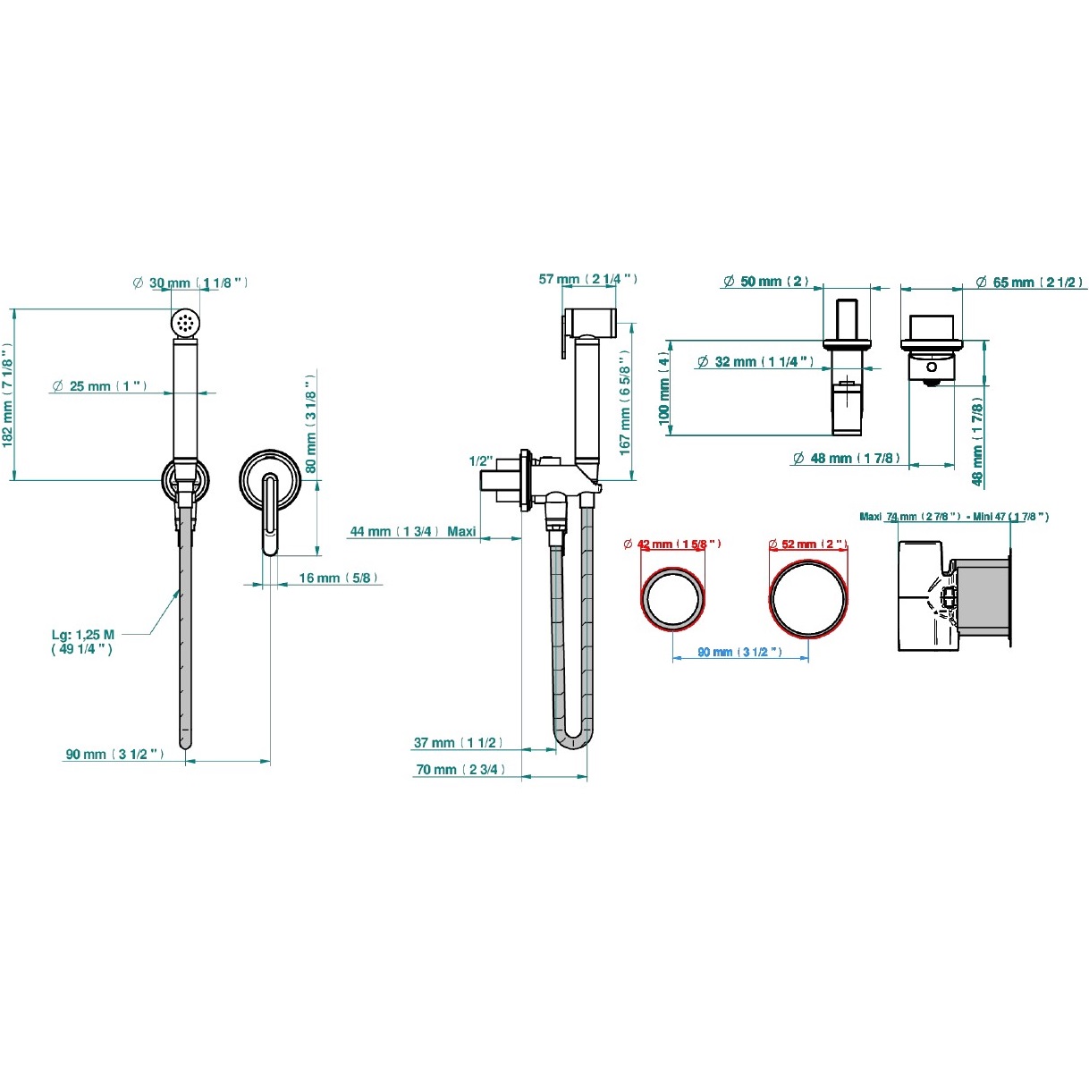 Гигиенический душ со смесителем THG Corvair a manettes Fior di Bosco U8L-A02-5840/MBG (хром)