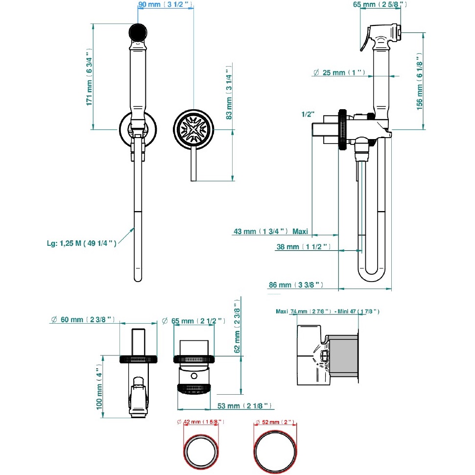 Гигиенический душ со смесителем THG Hirondelles Gold Stamped A4L-A02-5840MBG (хром, золотой)