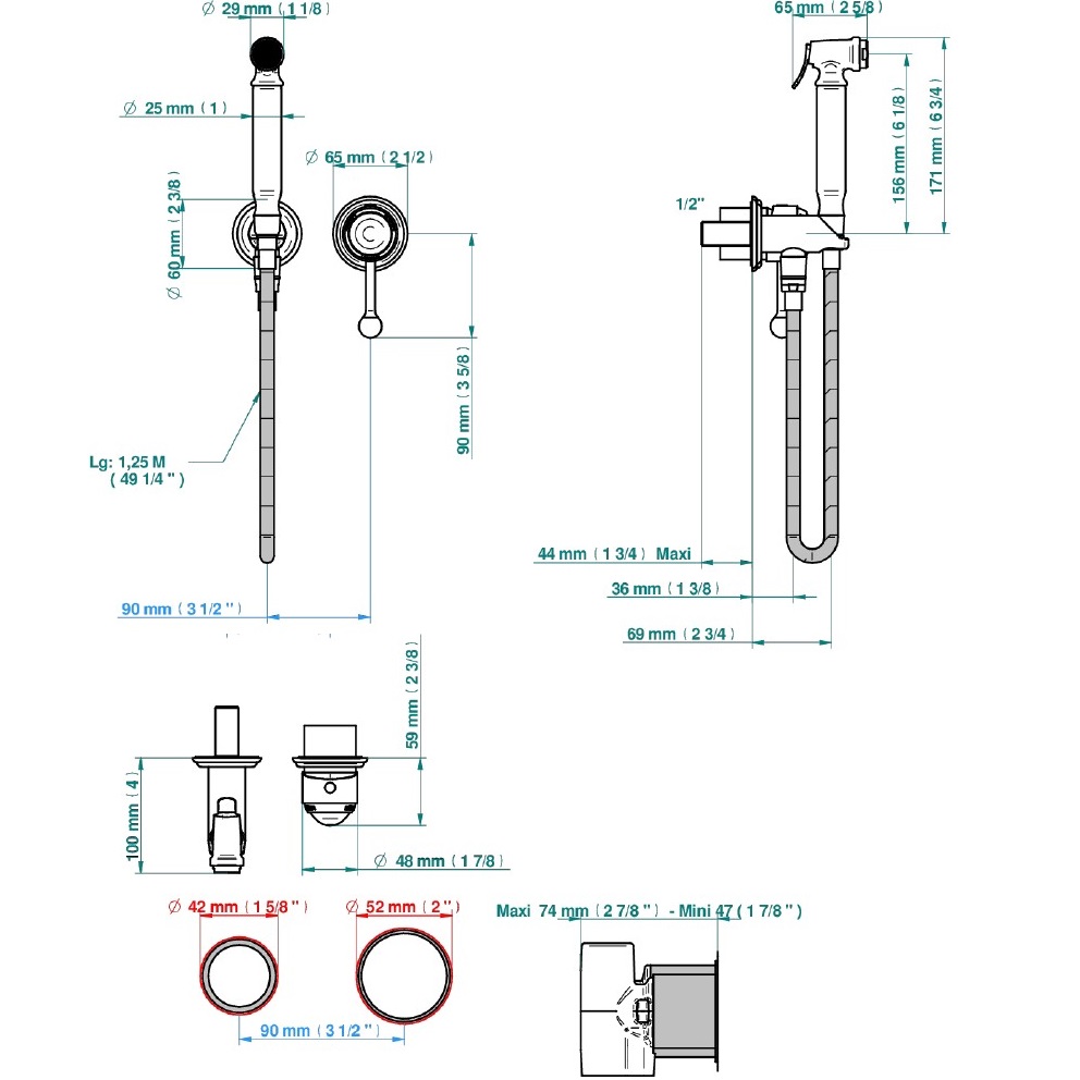 Гигиенический душ со смесителем THG Naiade A2F-A02-5840/MBG (хром)