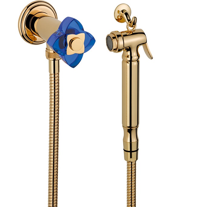 Гигиенический душ со смесителем THG Petale de cristal bleu U6B-F01-5840/8 (золотой, синий хрусталь)