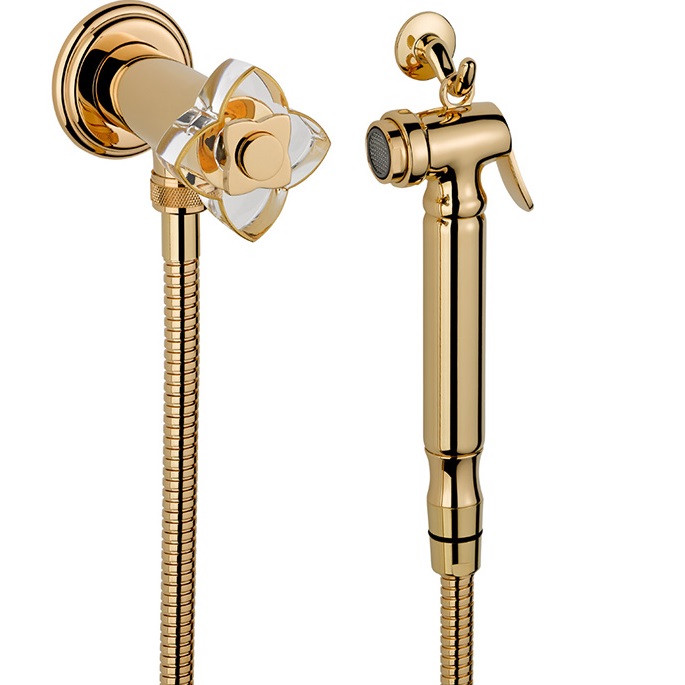 Гигиенический душ со смесителем THG Petale de Cristal clair lisere dore U6E-F01-5840/8 (золотой, прозрачный хрусталь)