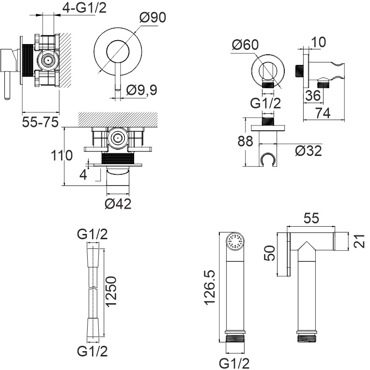 Гигиенический душ со смесителем Whitecross Серия Y SYSYBI1GLB (золото брашированное)