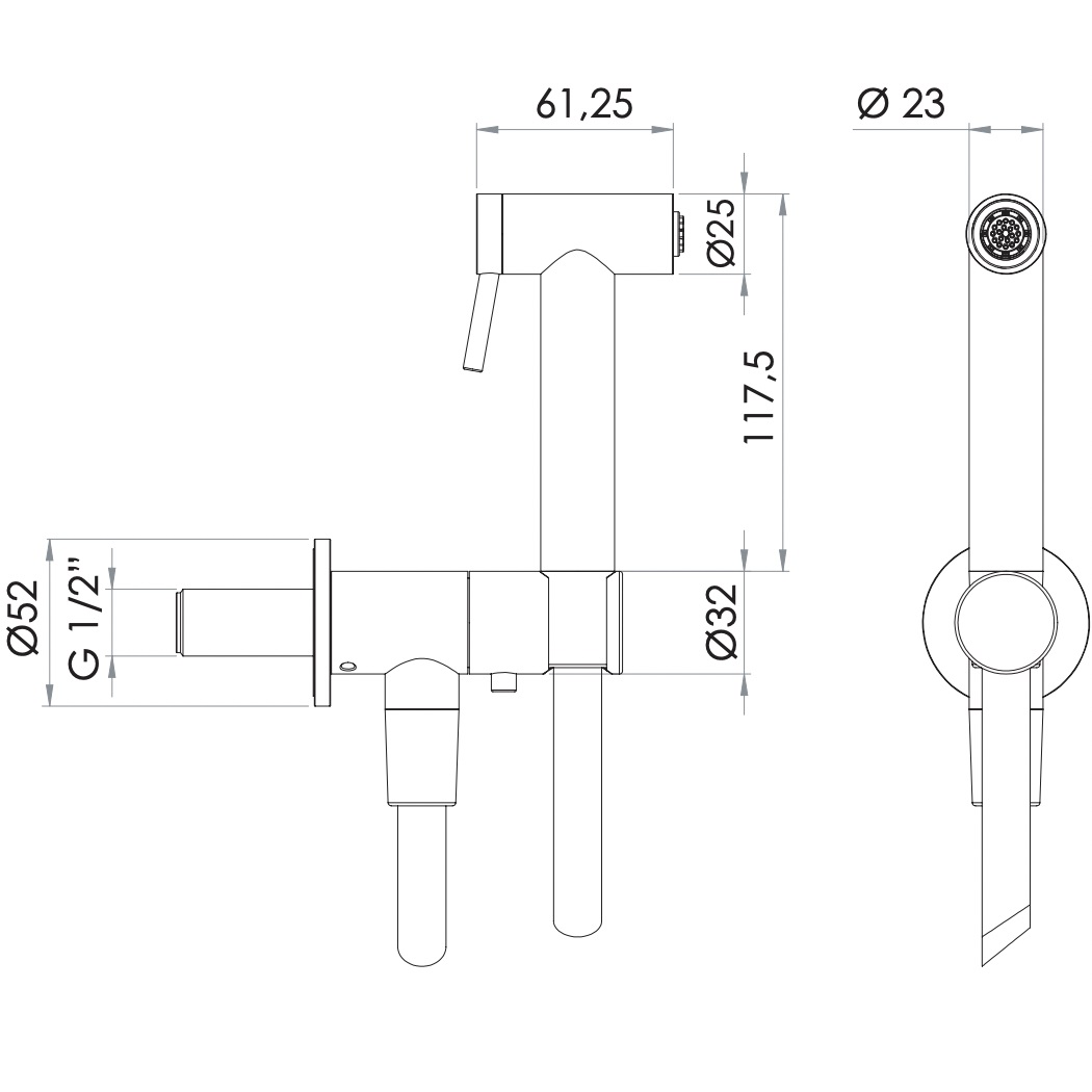 Гигиенический комплект с запорным вентилем Remer Inox SS338M332ON (сталь)