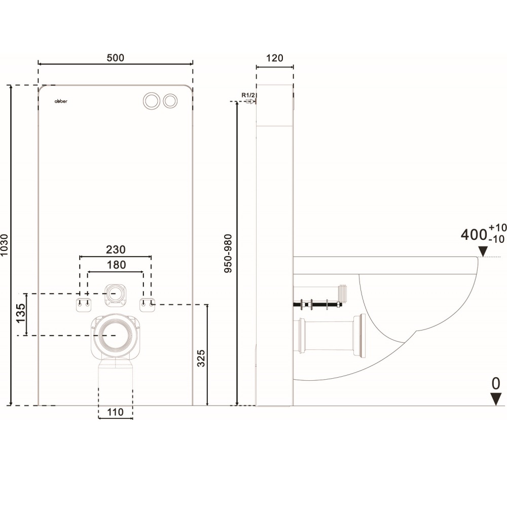 Инсталляционный модуль внешнего монтажа для подвесного унитаза Abber AC0107MB (черный)