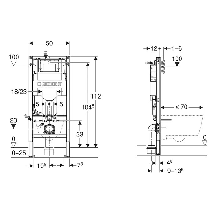 Инсталляция для подвесного унитаза, со смывным бачком скрытого монтажа 112 см, Sigma 12 см Geberit 111.300.00.5