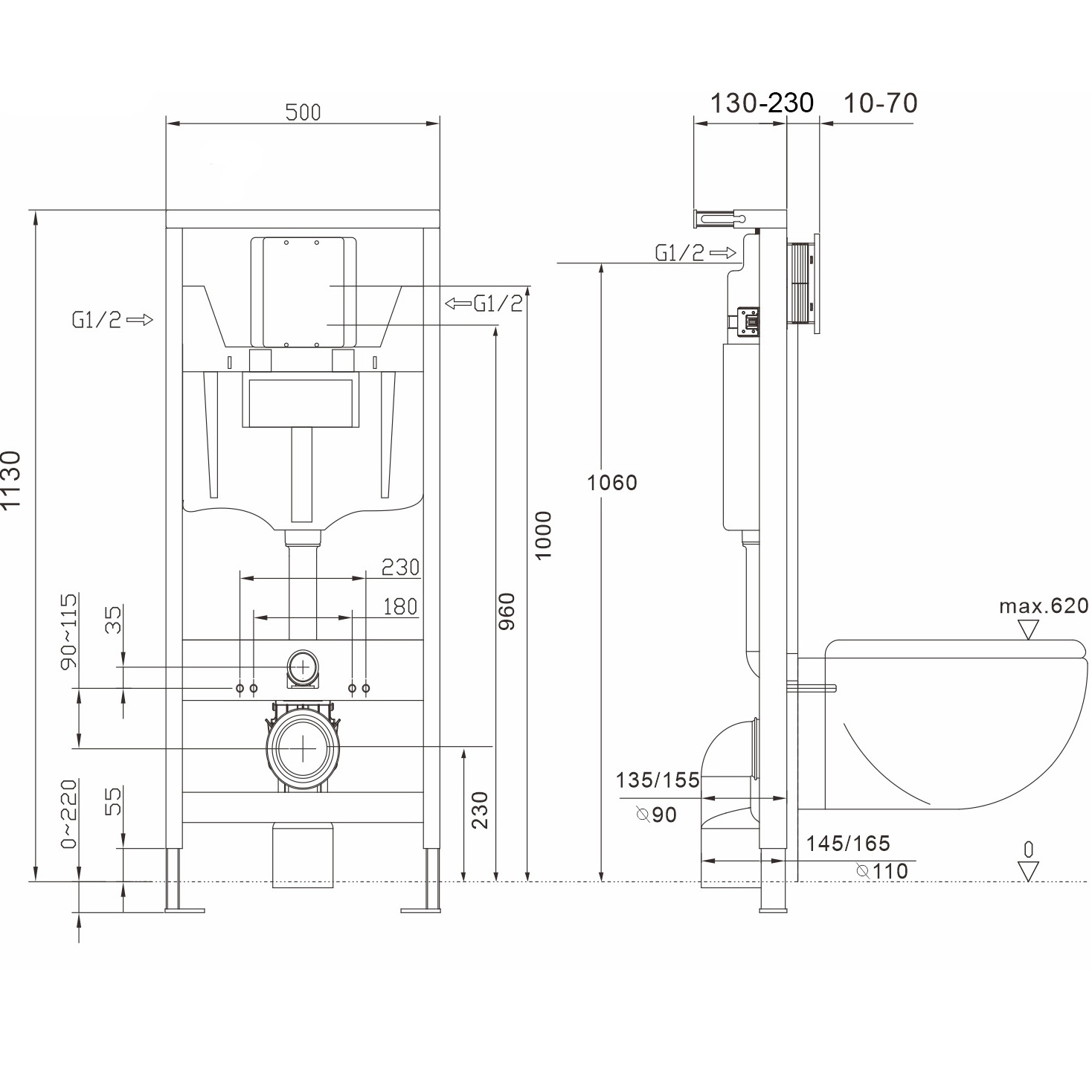 Инсталляция для подвесного унитаза пневматическая Abber AC0108