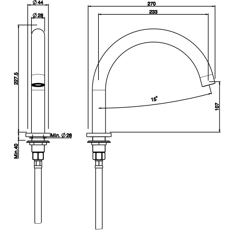 Излив для монтажа на борт ванны 23 см Fima Carlo Frattini Spillo Steel F2943INOX (нержавеющая сталь)