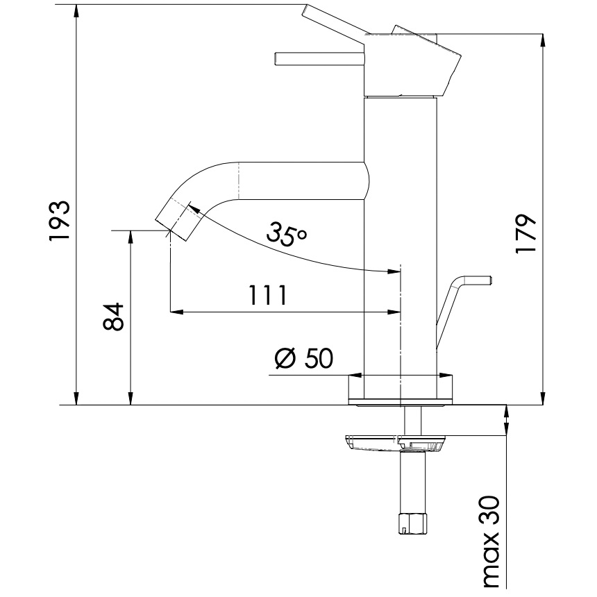 Смеситель для раковины Remer X Style Inox SSX10B (сталь), с донным клапаном
