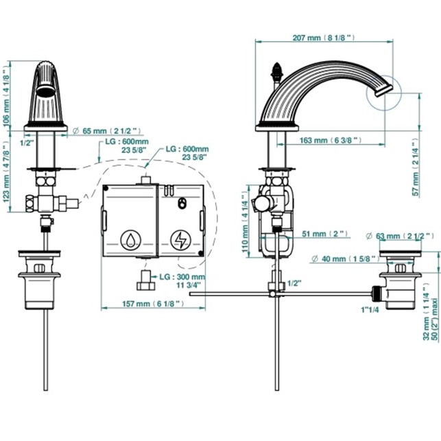 Излив для раковины THG Malmaison Metal U93-G02-170 (хром, золотой)