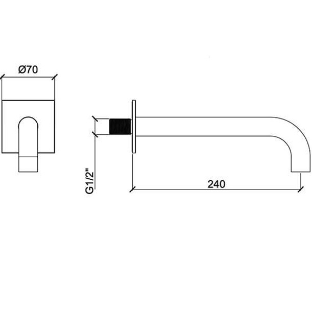 Излив для ванны настенный Almar Universal 24см E098013.316 (нержавеющая сталь брашированная)
