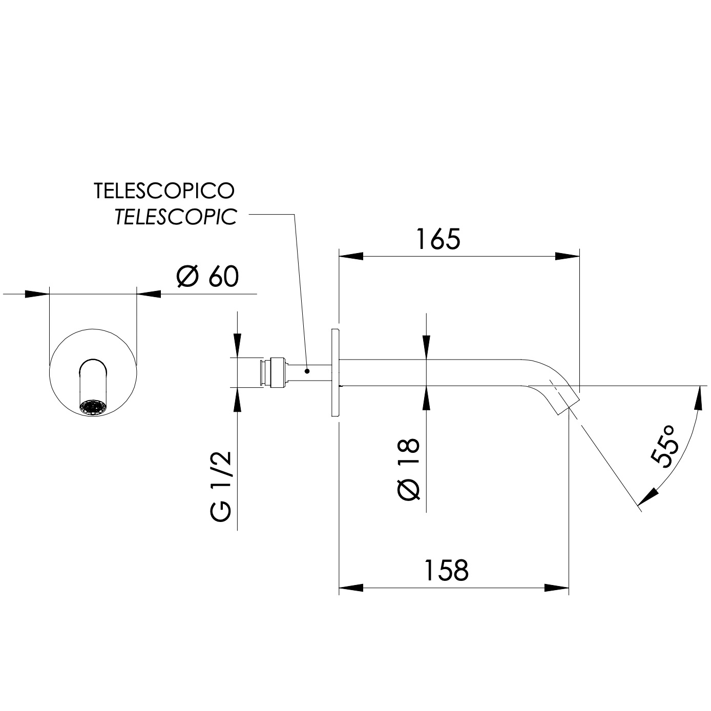 Излив для ванны скрытого монтажа 16 см Remer X Style Inox SS91X (сталь)