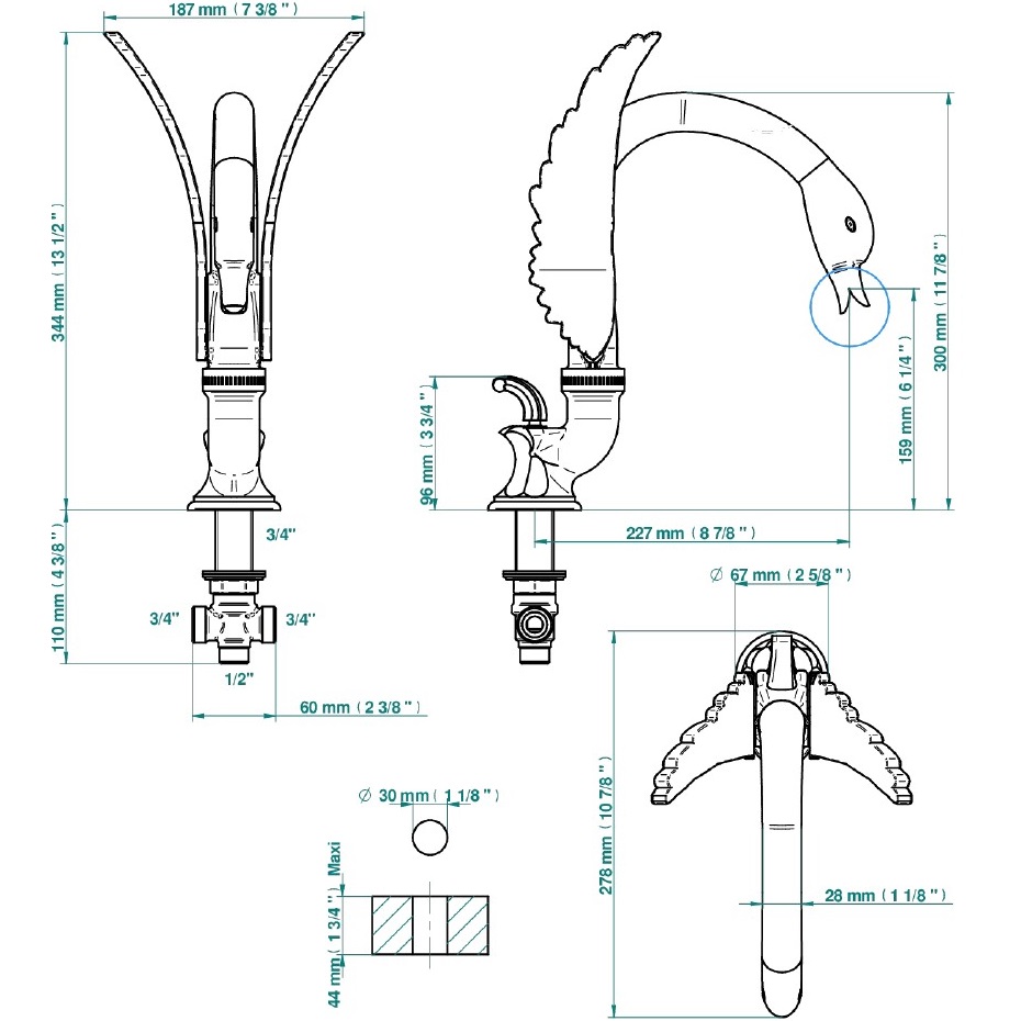 Излив на борт ванны с переключателем THG Cygne G31-F01-29SGI (золотой)