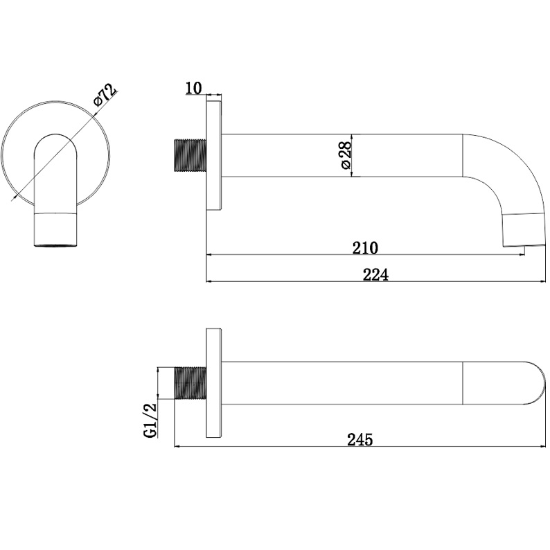 Излив настенный 21 см., Whitecross Серия Y Y1200GL (золотой PVD)
