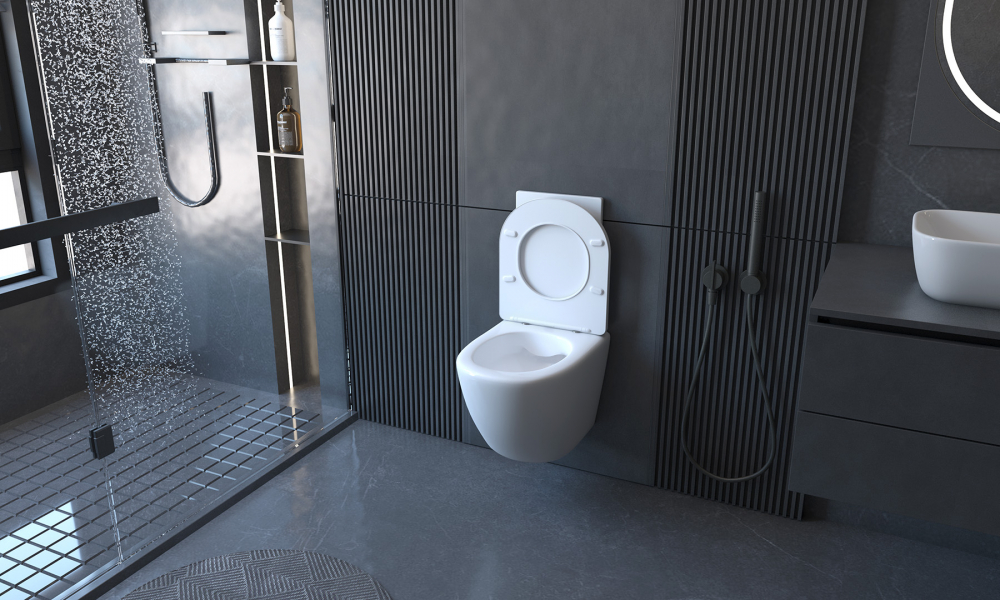 Комплект 3 в 1: подвесной унитаз Bequem AC1100  (белый), с инсталляцией AC0105 и кнопкой AC0120 (хром)