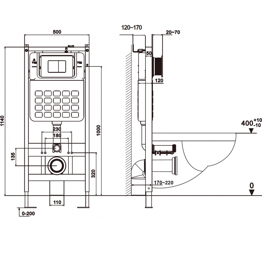 Комплект подвесной унитаз с инсталляцией и кнопкой Abber Bequem AC1132TC-AC0105-AC0121MW (белый, белый матовый)
