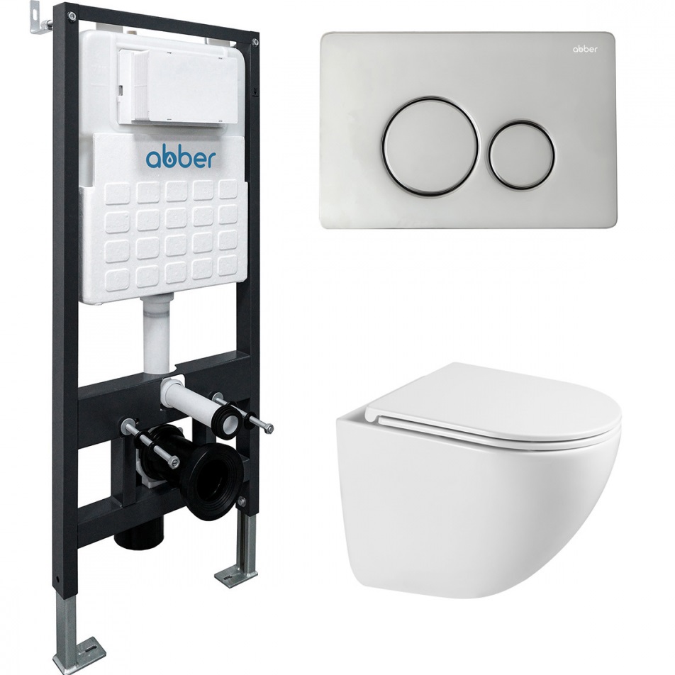 Комплект подвесной унитаз с инсталляцией и кнопкой Abber Bequem AC1131TC-AC0105-AC0121 (белый, хром глянцевый)