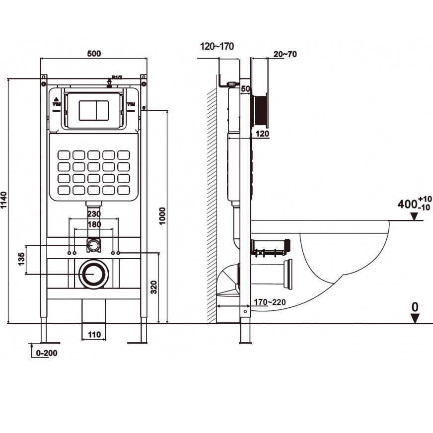 Комплект подвесной унитаз с инсталляцией и кнопкой Abber Rechteck AC1219TC-AC0105-AC0121MW (белый, белый матовый)