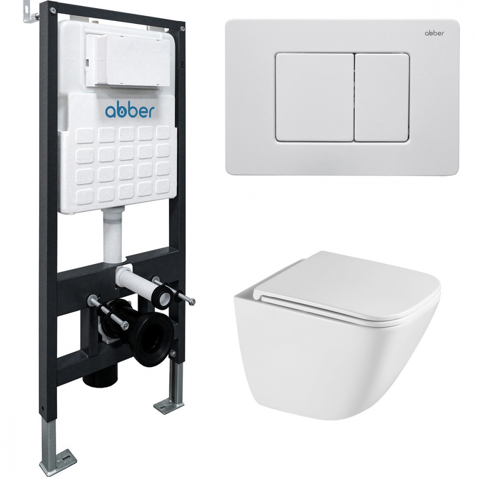 Комплект подвесной унитаз с инсталляцией и кнопкой Abber Rechteck AC1220TC-AC0105-AC0120MW (белый, белый матовый)