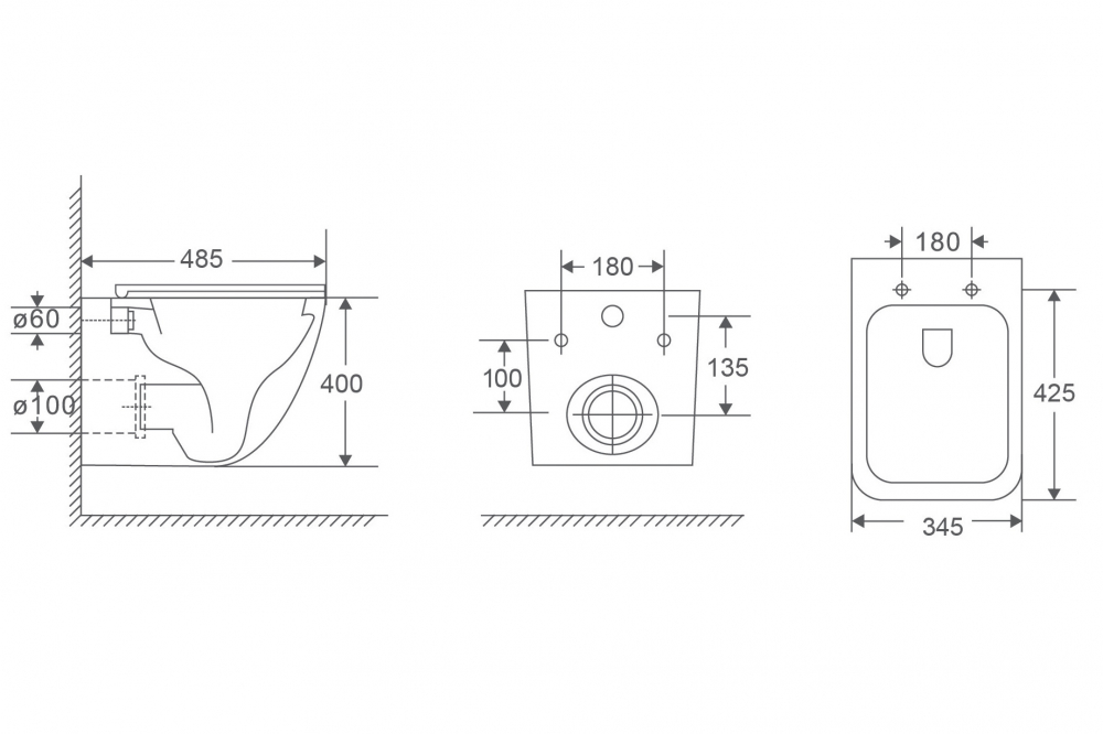 Комплект подвесной унитаз с инсталляцией и кнопкой Abber Rechteck AC1220TC-AC0105-AC0121NG (белый, никель) 