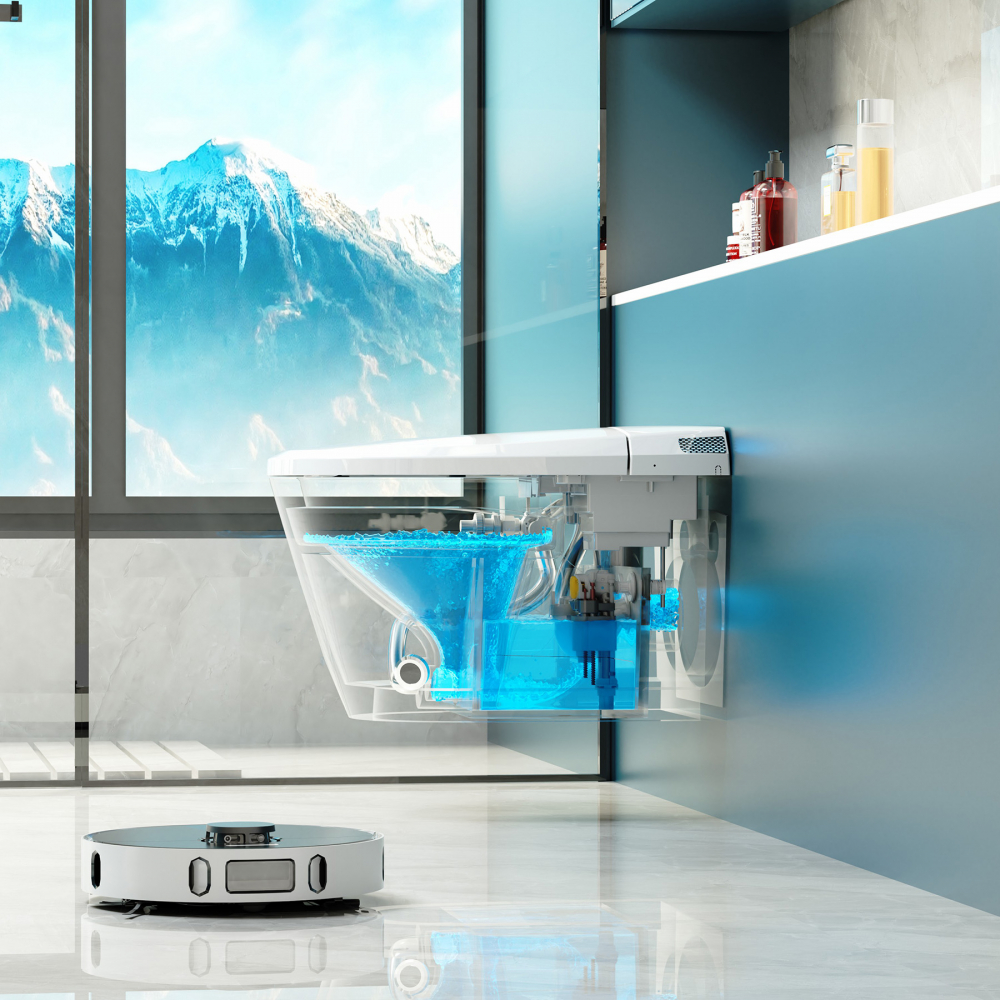 Комплект унитаз-биде подвесной с инсталляцией Abber Rechteck AC1119S-AC0101P2 59x37x39 (белый), электронный