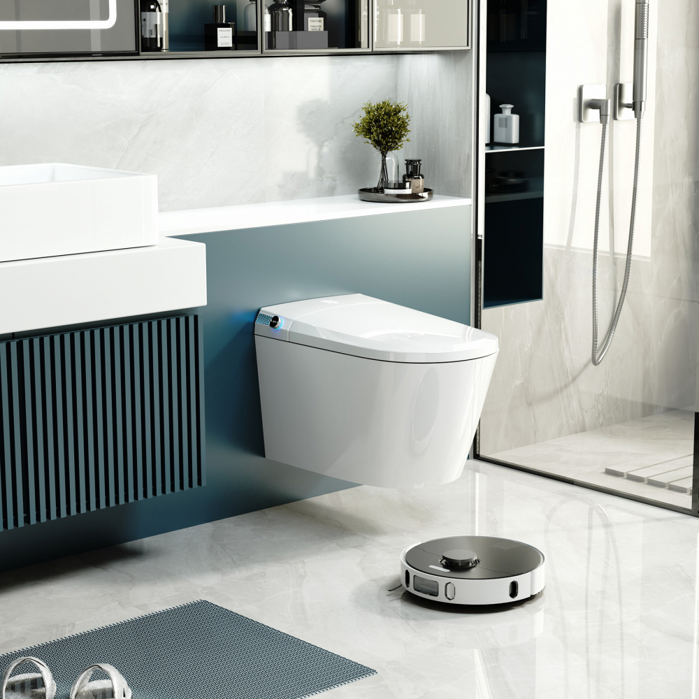 Комплект унитаз-биде подвесной с инсталляцией Abber Rechteck AC1119S-AC0101P2 59x37x39 (белый), электронный