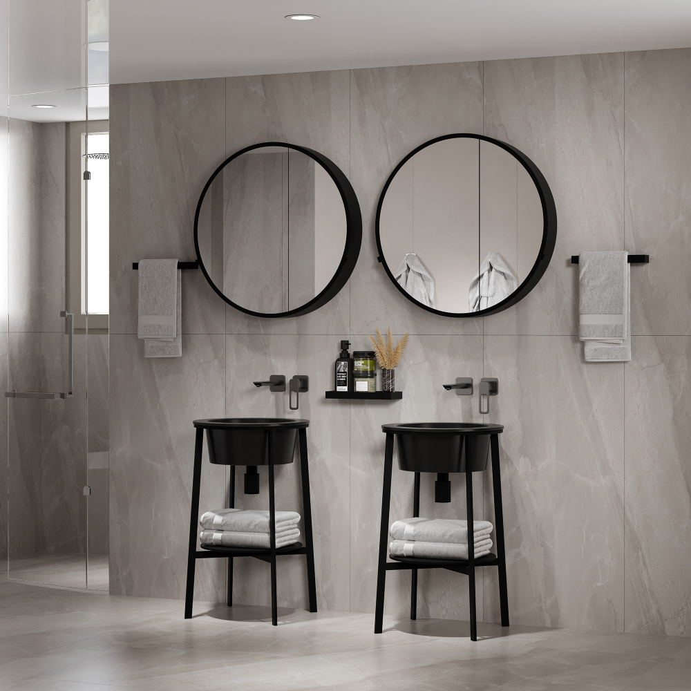 Консоль с керамической раковиной Abber Bequem AC2130MB 50x50x85 (черный матовый)