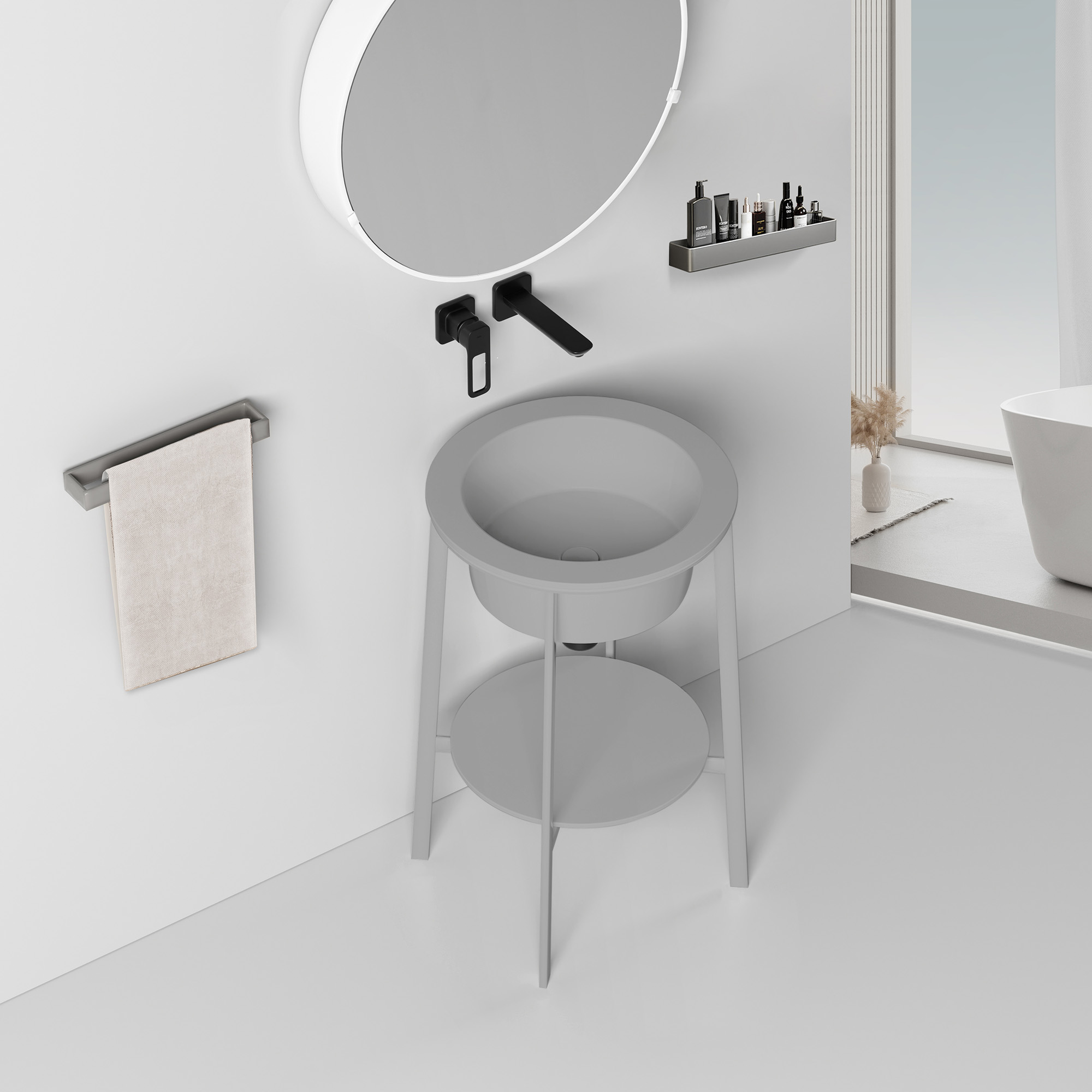 Консоль с керамической раковиной Abber Bequem AC2130MG 50x50x85 (серый матовый)