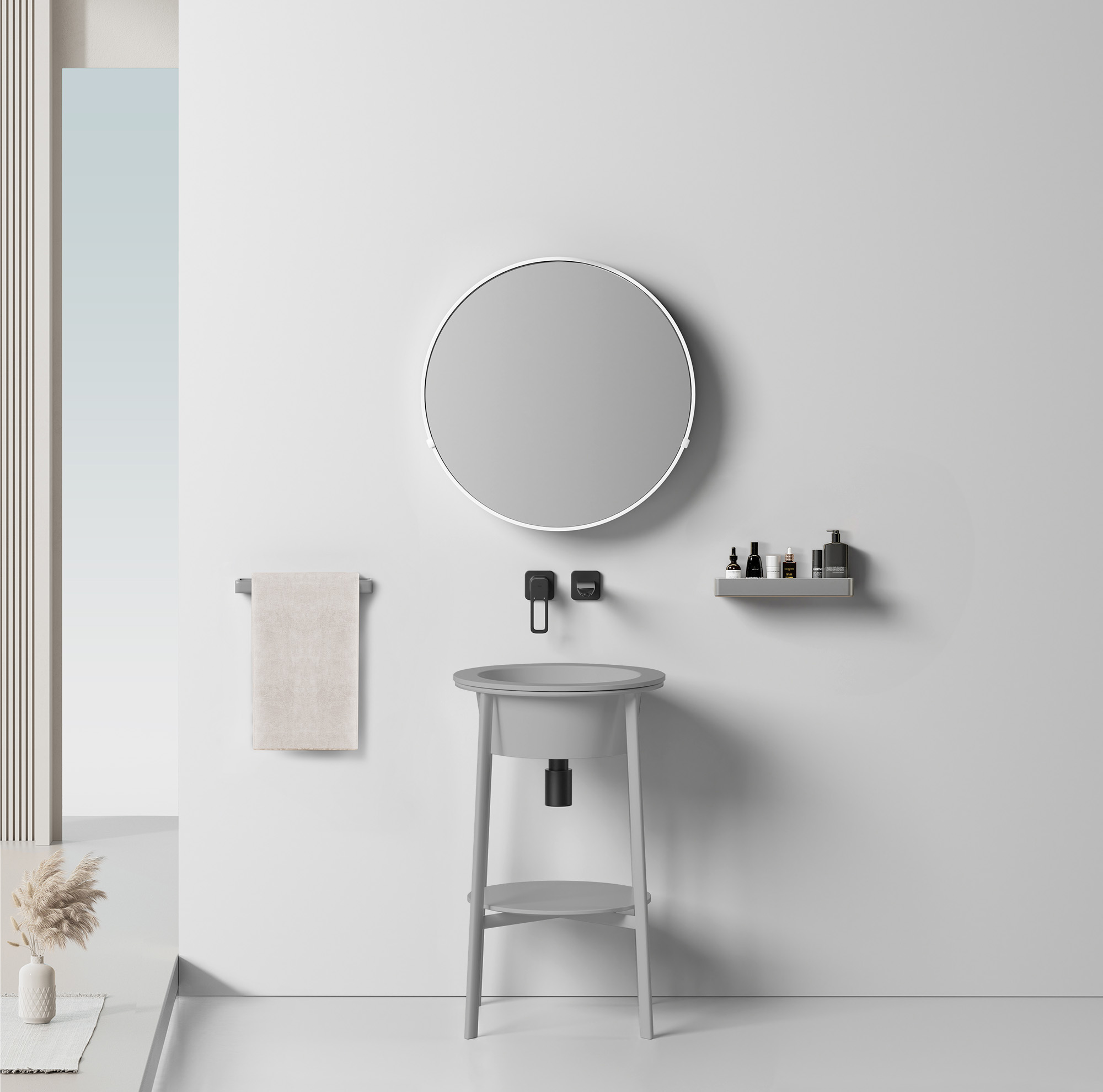 Консоль с керамической раковиной Abber Bequem AC2130MG 50x50x85 (серый матовый)