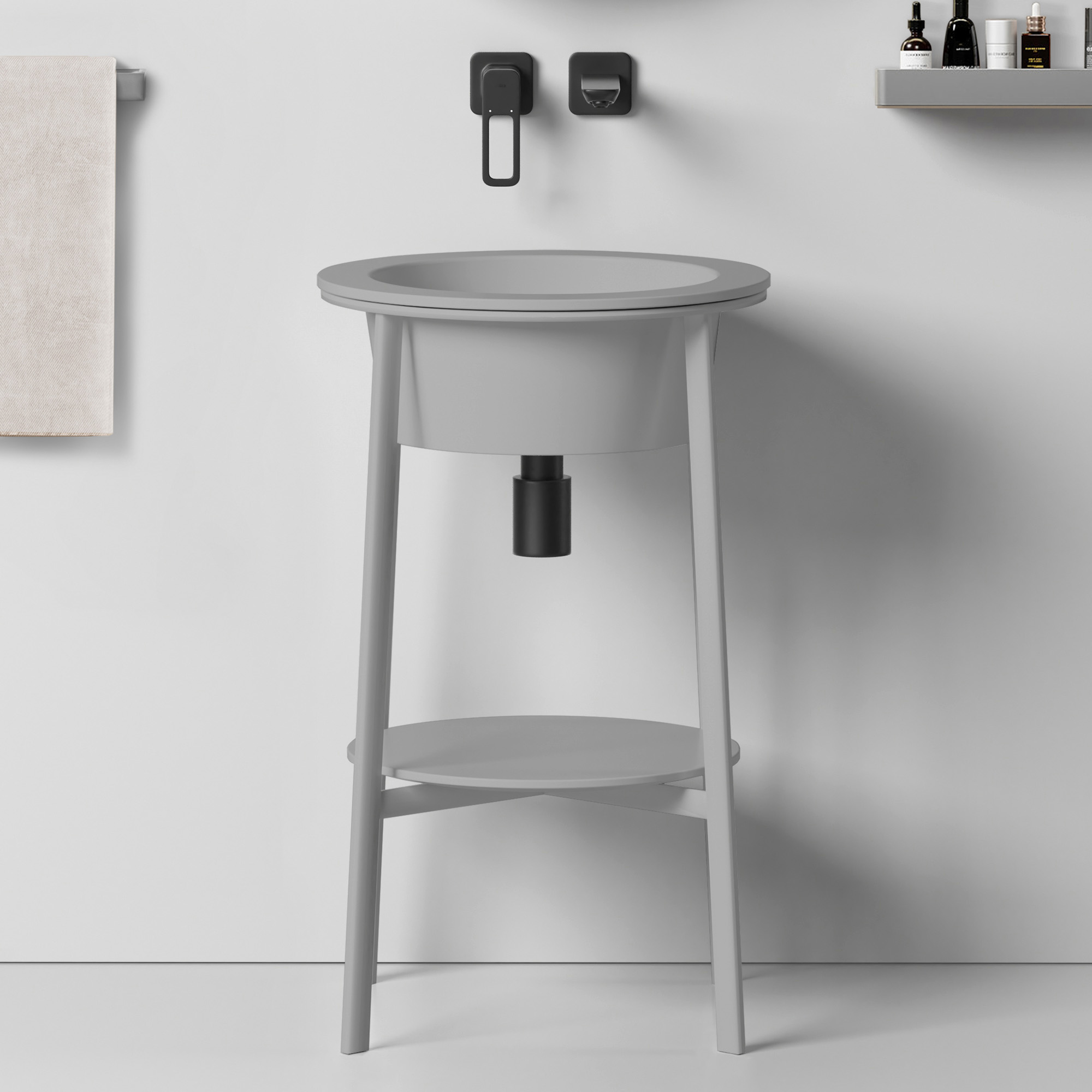 Консоль с керамической раковиной Abber Bequem AC2130MG 50x50x85 (серый матовый)