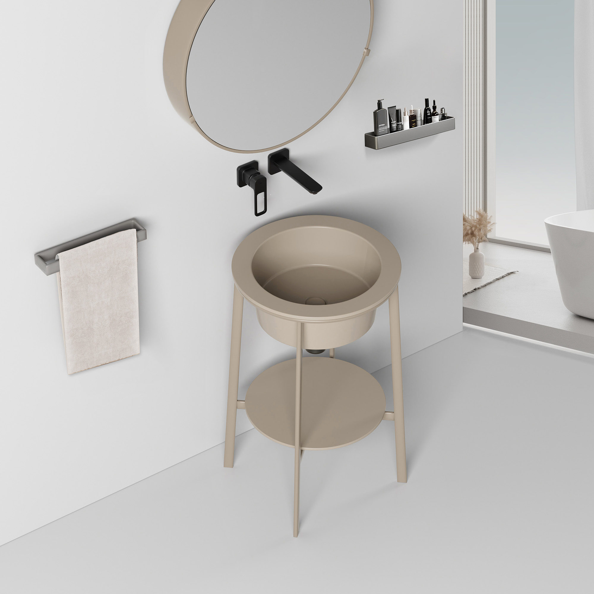 Консоль с керамической раковиной Abber Bequem AC2130MK 50x50x85 (хаки матовый)