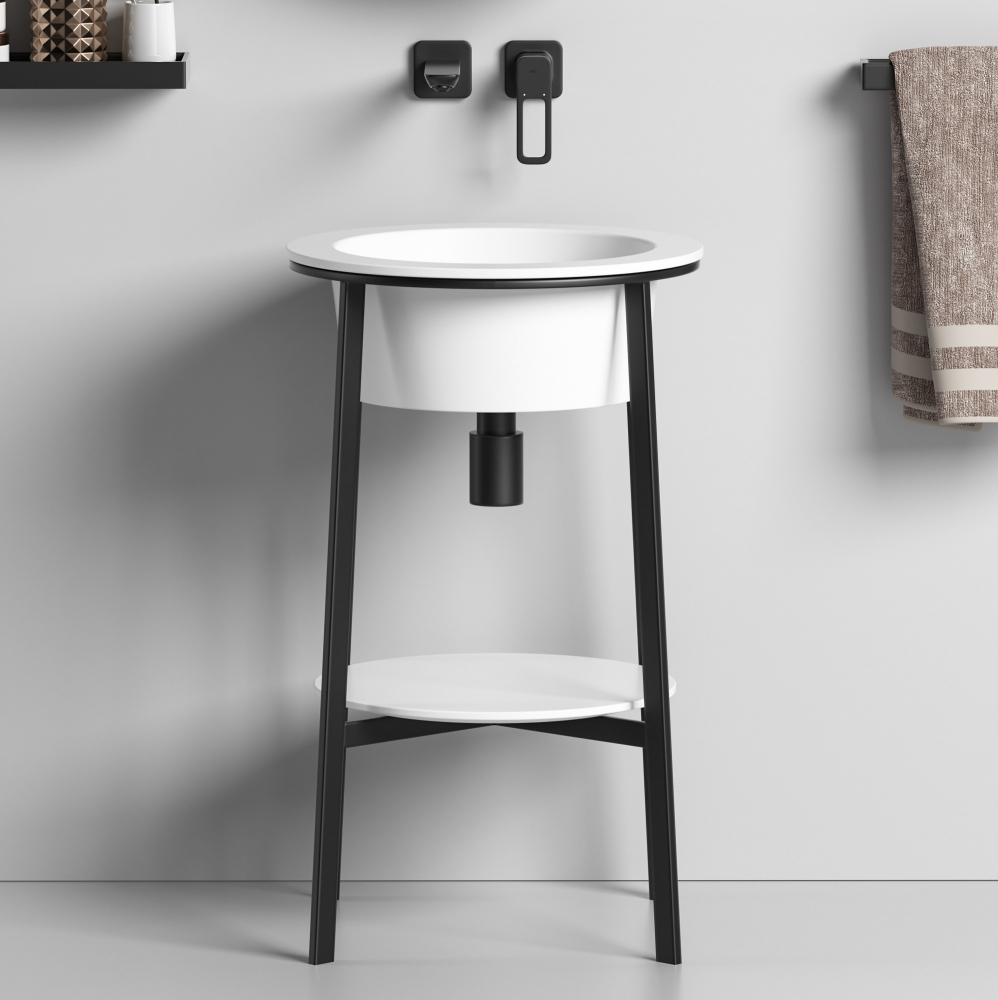 Консоль с керамической раковиной Abber Bequem AC2130MW 50x50x85 (белый матовый)