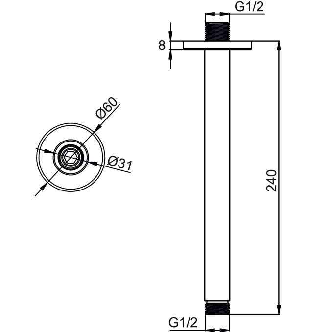 Кронштейн для душа настенный 24 см., Whitecross Серия Y Y1321GM (оружейный металл PVD)