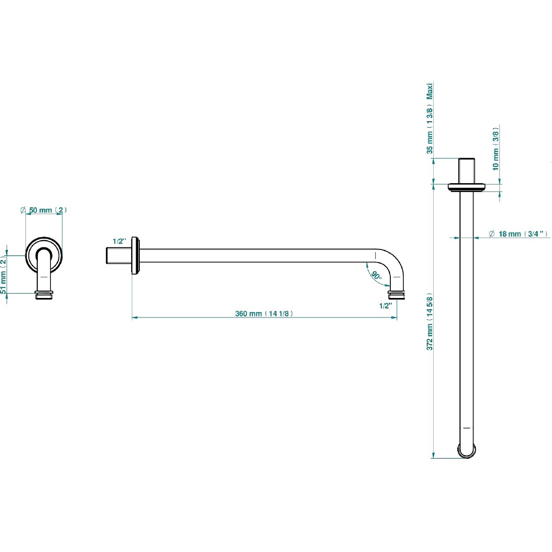 Кронштейн для верхнего душа настенный 36 см. THG Corvair U8D-F31-84BC (золотой)