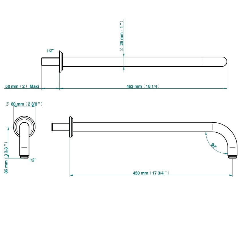 Кронштейн для верхнего душа настенный 45 см. THG Flore U5A-A02-84L (хром)
