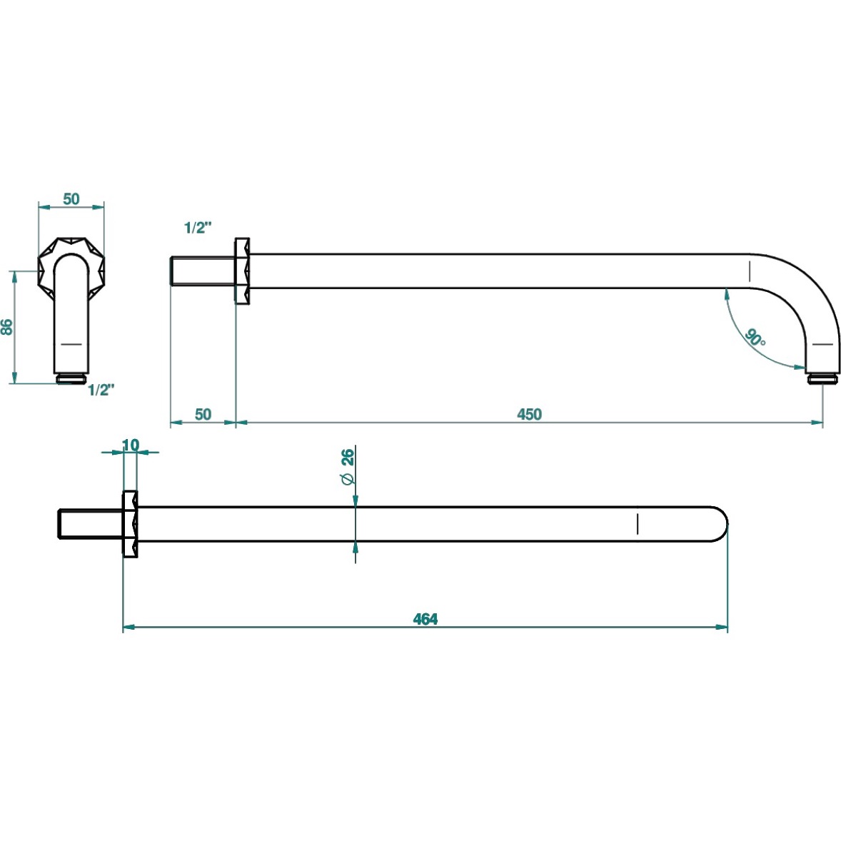Кронштейн для верхнего душа настенный 45 см. THG Nihal Porcelaine Ivoire U2N-F30-84L (золотой)