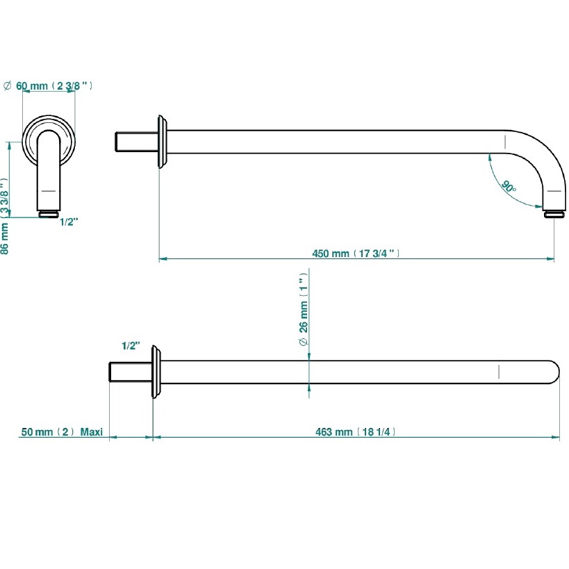 Кронштейн для верхнего душа настенный 45 см. THG Panthere Cristal clair U6A-A02-84L (хром)