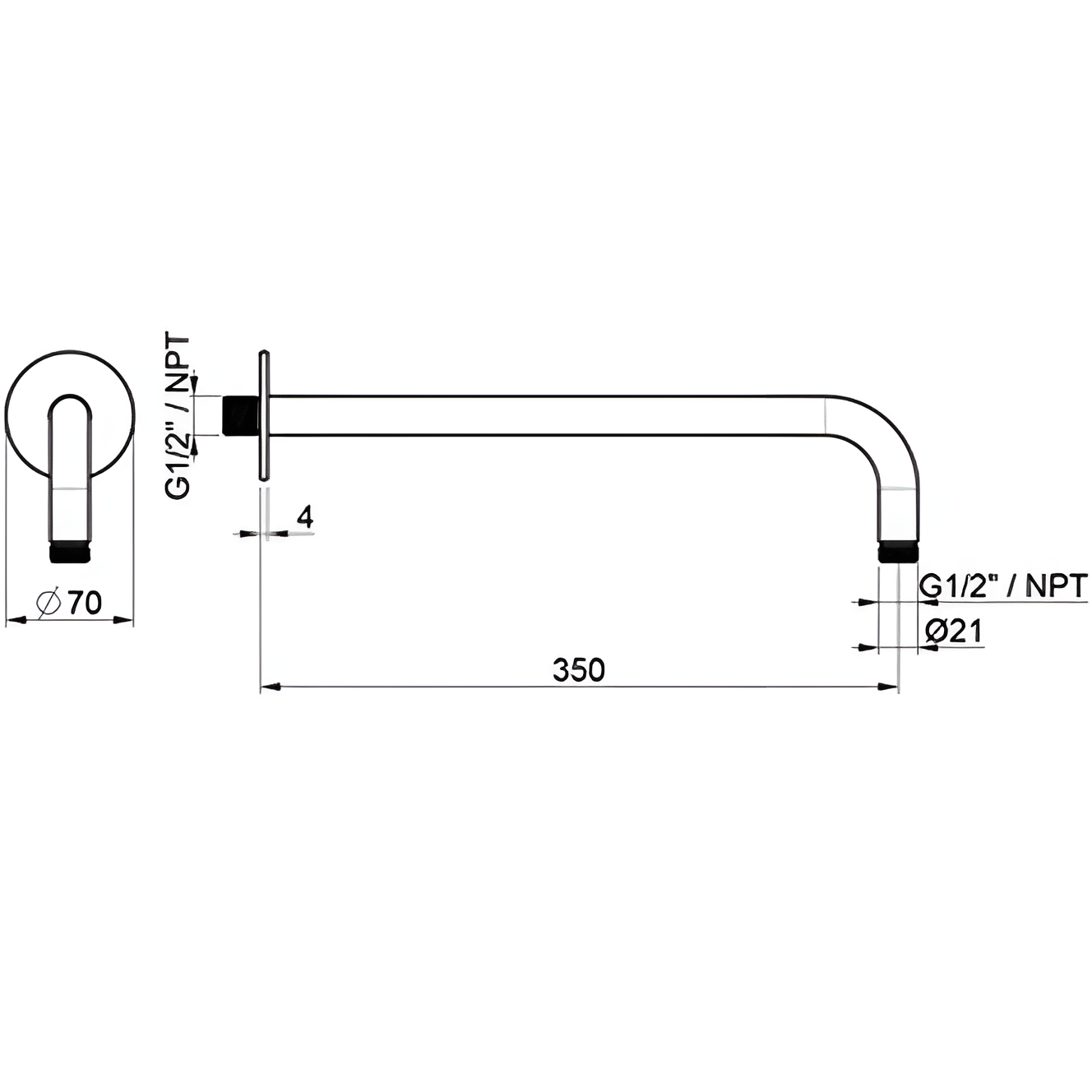 Кронштейн для верхнего душа настенный Almar 316 Stainless Steel 35см E021093.316 (нержавеющая сталь брашированная)