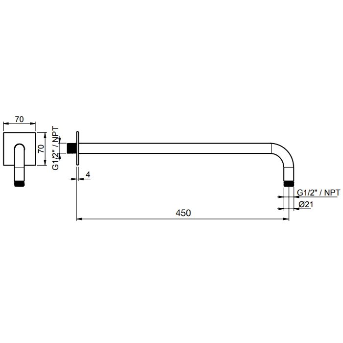 Кронштейн для верхнего душа настенный Almar 316 Stainless Steel 45см E021104.GM316 (оружейный металл брашированный PVD)