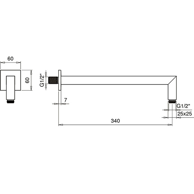 Кронштейн для верхнего душа настенный Almar Square 34см E021003.CR (хром)