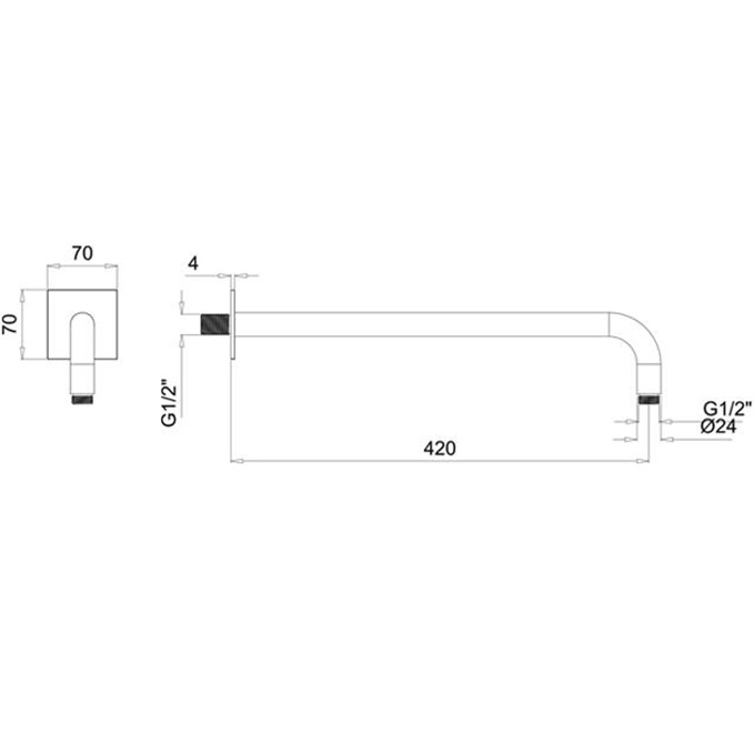 Кронштейн для верхнего душа настенный Almar Velvet Rain E021116.NB 42см (никель брашированный)