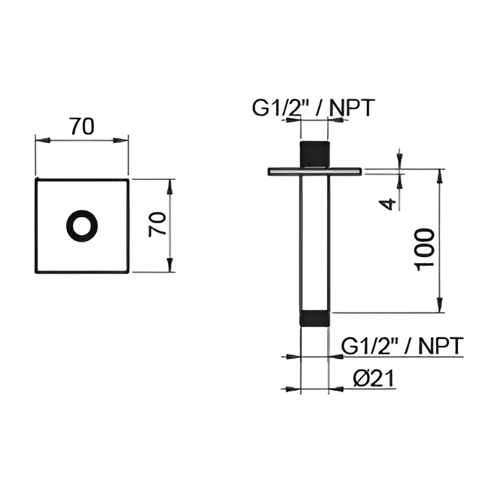 Кронштейн для верхнего душа потолочный Almar 316 Stainless Steel 10см E021100.316 (нержавеющая сталь брашированная)