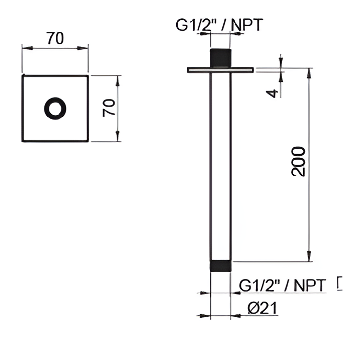 Кронштейн для верхнего душа потолочный Almar Arms 20см E021101.316 (нержавеющая сталь брашированная)