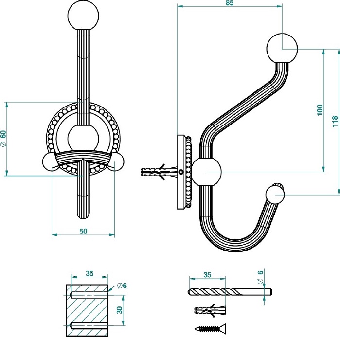 Крючок двойной подвесной THG Amour De Trianon G24-F01-510A (золотой)