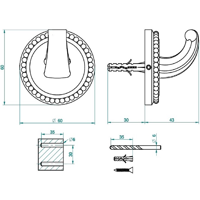 Крючок одинарный подвесной THG Amour De Trianon G24-F01-508 (золотой)