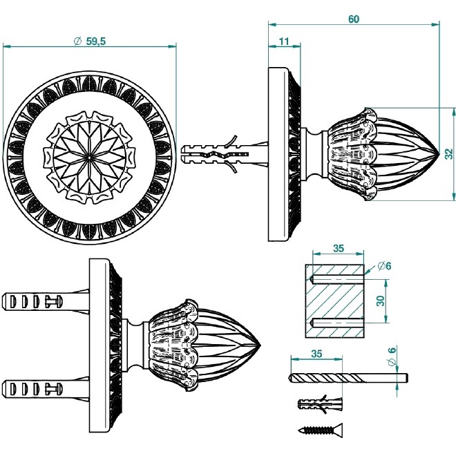 Крючок одинарный подвесной THG Malmaison metal U93-F01-517 (золотой)