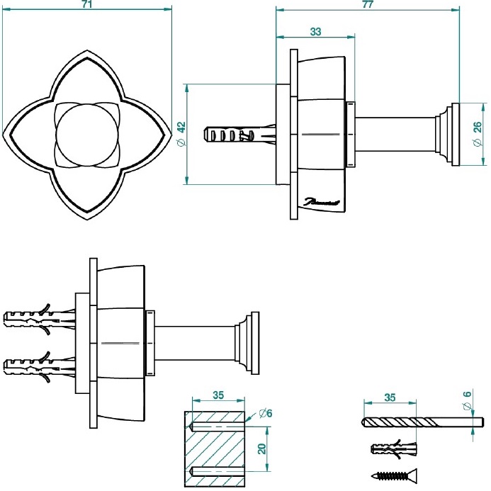 Крючок подвесной THG Petale de cristal clair U6A-F01-517 (золотой, прозрачный хрусталь)